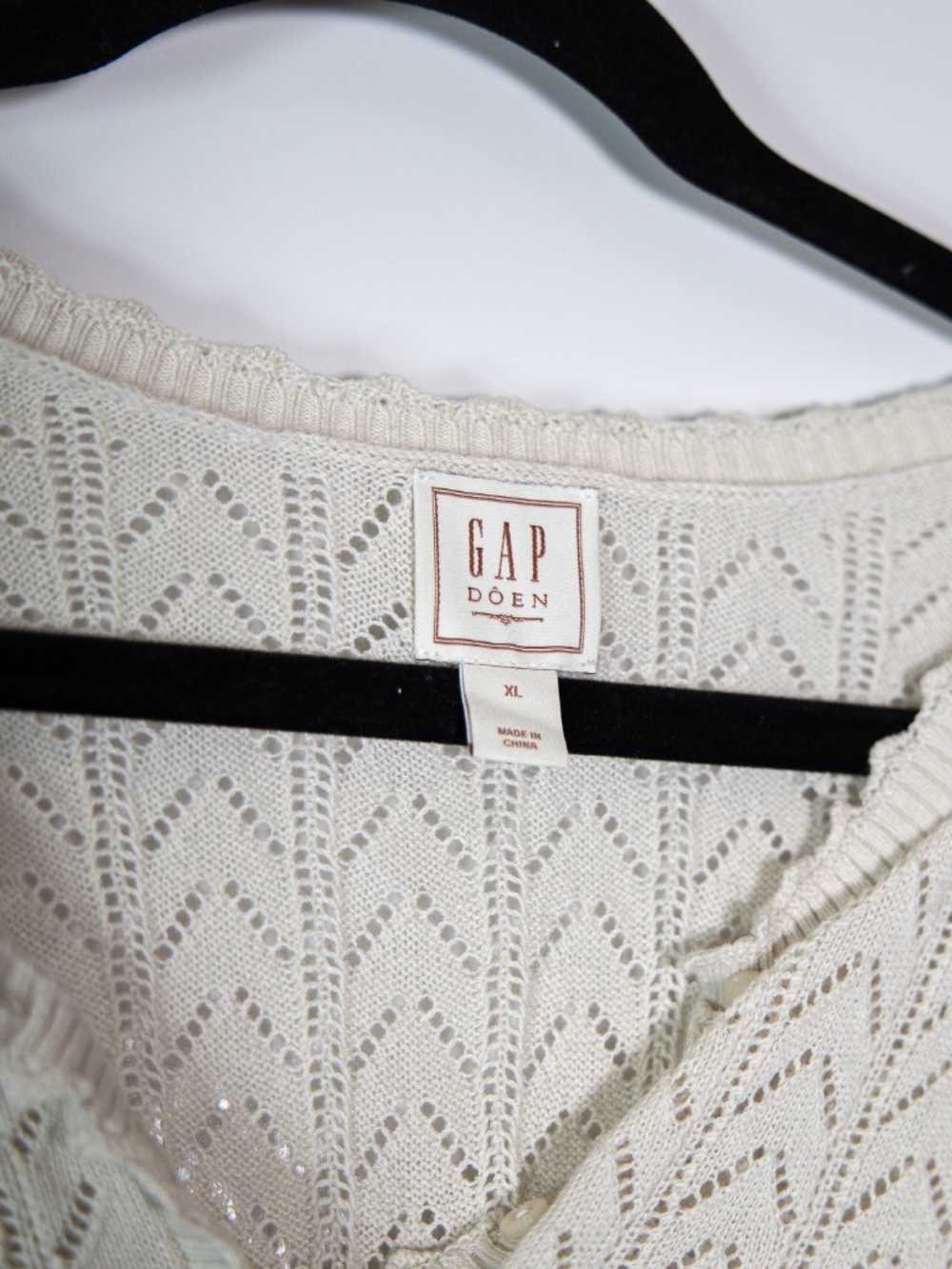 Gap x Doen Linen Blend Pointelle Knit Stretch Ruffle Collar Pullover Sweater XL - Picture 2 of 4